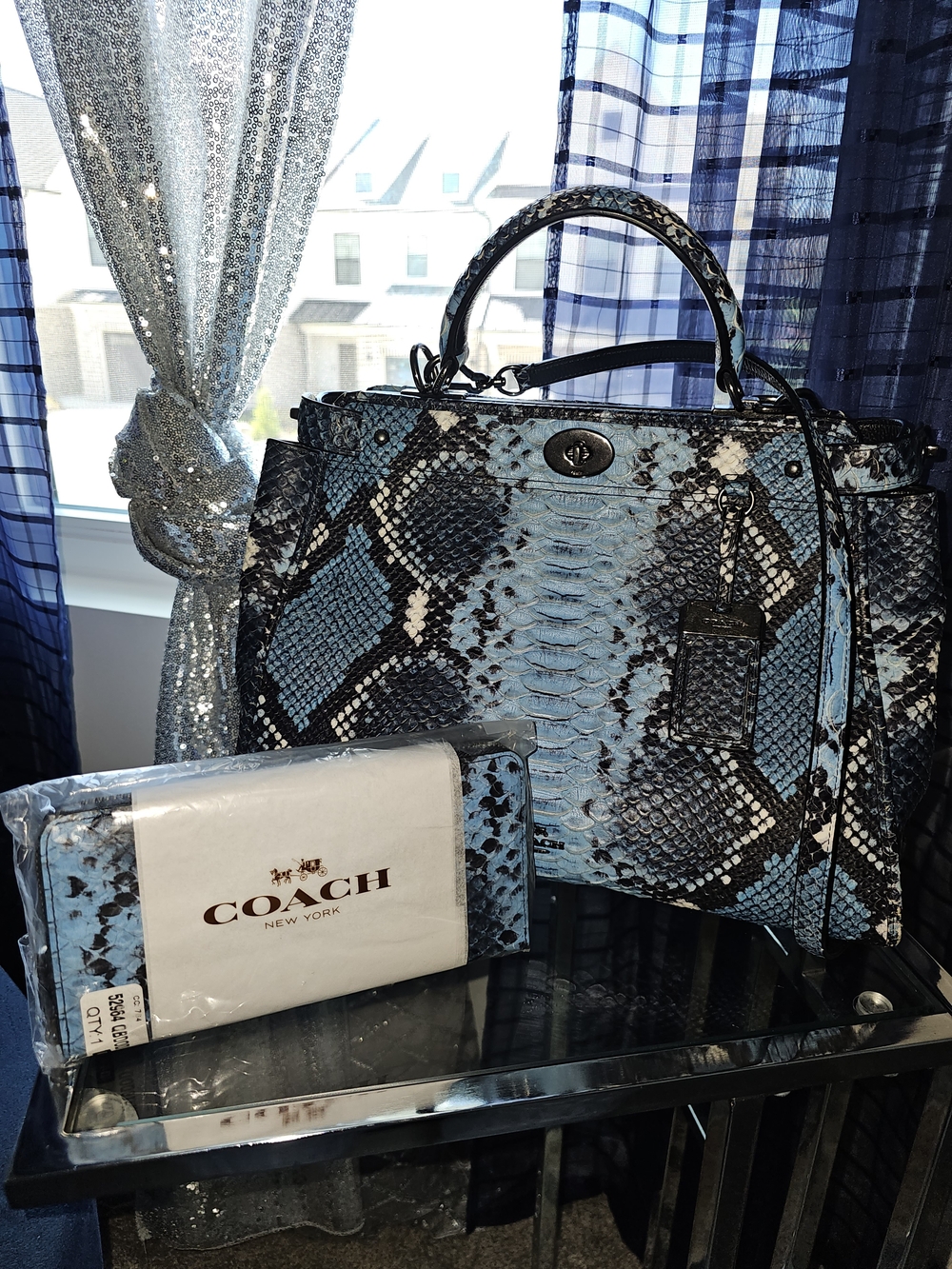 Authentic and RARE Coach Blue Phyton Snakeskin Bag and Wallet